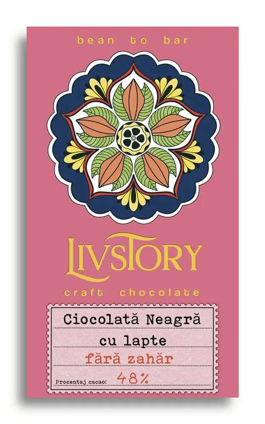 Ciocolata Neagra 48% cu lapte fara zahar  - LIVSTORY