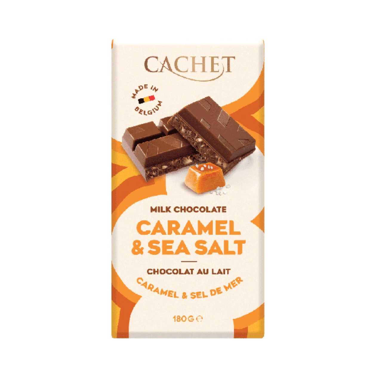 Pieninis šokoladas su karamelės gabalėliais ir jūros druska „CACHET”