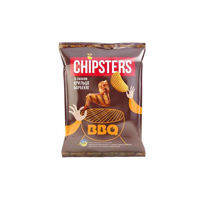 Bulvių traškučiai CHIPSTER'S, banguoti, bbq vištienos sparnelių skonio