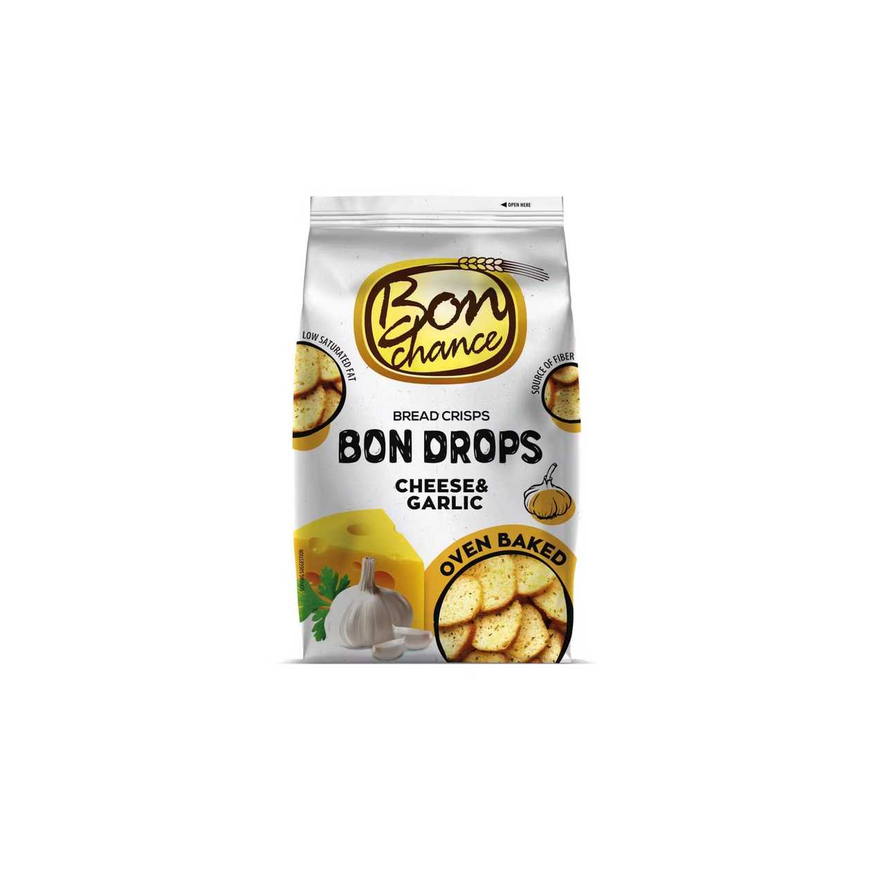 Duonos traškučiai BON DROPS, su sūriu ir česnakais