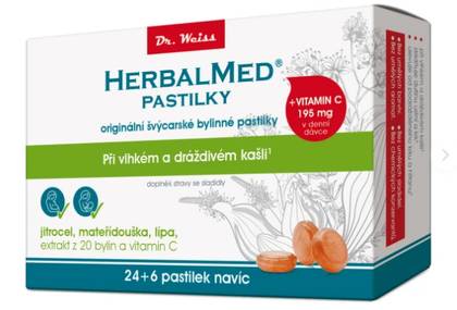 HERBALMED PASTILLES DR.WEISS PLANTAIN+MOTHER-IN-LAW+LINDEN+VITAMIN C 24+6 pastilles
