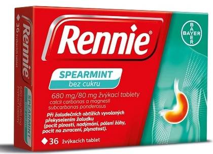 RENNIE SPEARMINT SUGAR-FREE 680MG/80MG 36 chewable tablets