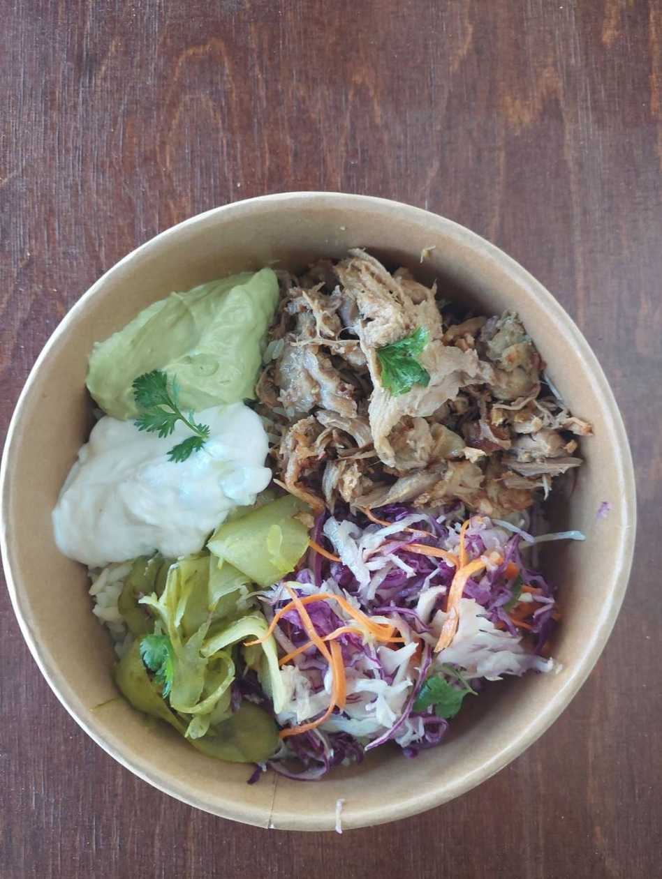 Pork Belly Bowl With Rice And Gherkins