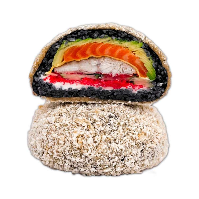 Black Sushi Burger with Salmon and Eel