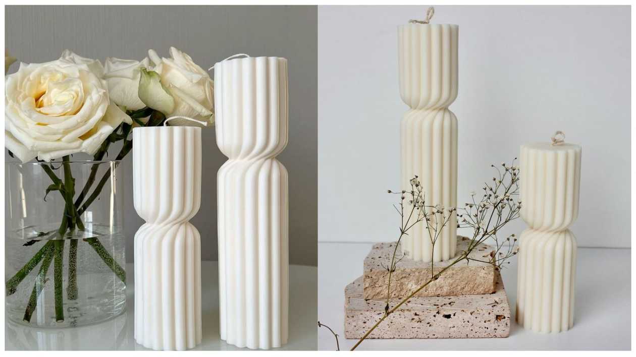 Large Twisted Pillar Organic Candle (White)