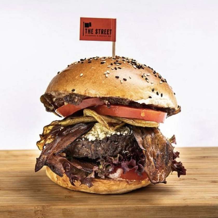 Vegan Grilled Pear Burger, Priced with Fries