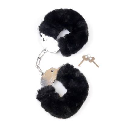 Furry Cuffs Black Iron Handcuffs with Fur