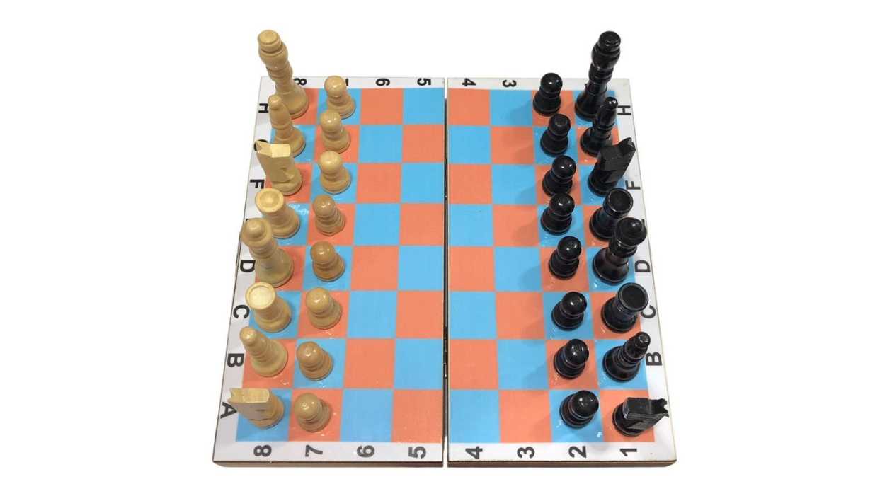Mini Chess Set Folding Wooden Board (Blue) 10x20 cm