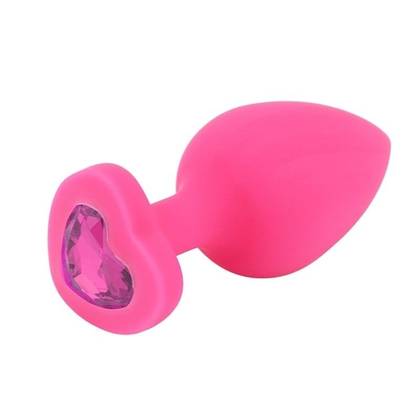Silicone Jeweled Heart Pink Anal Plug