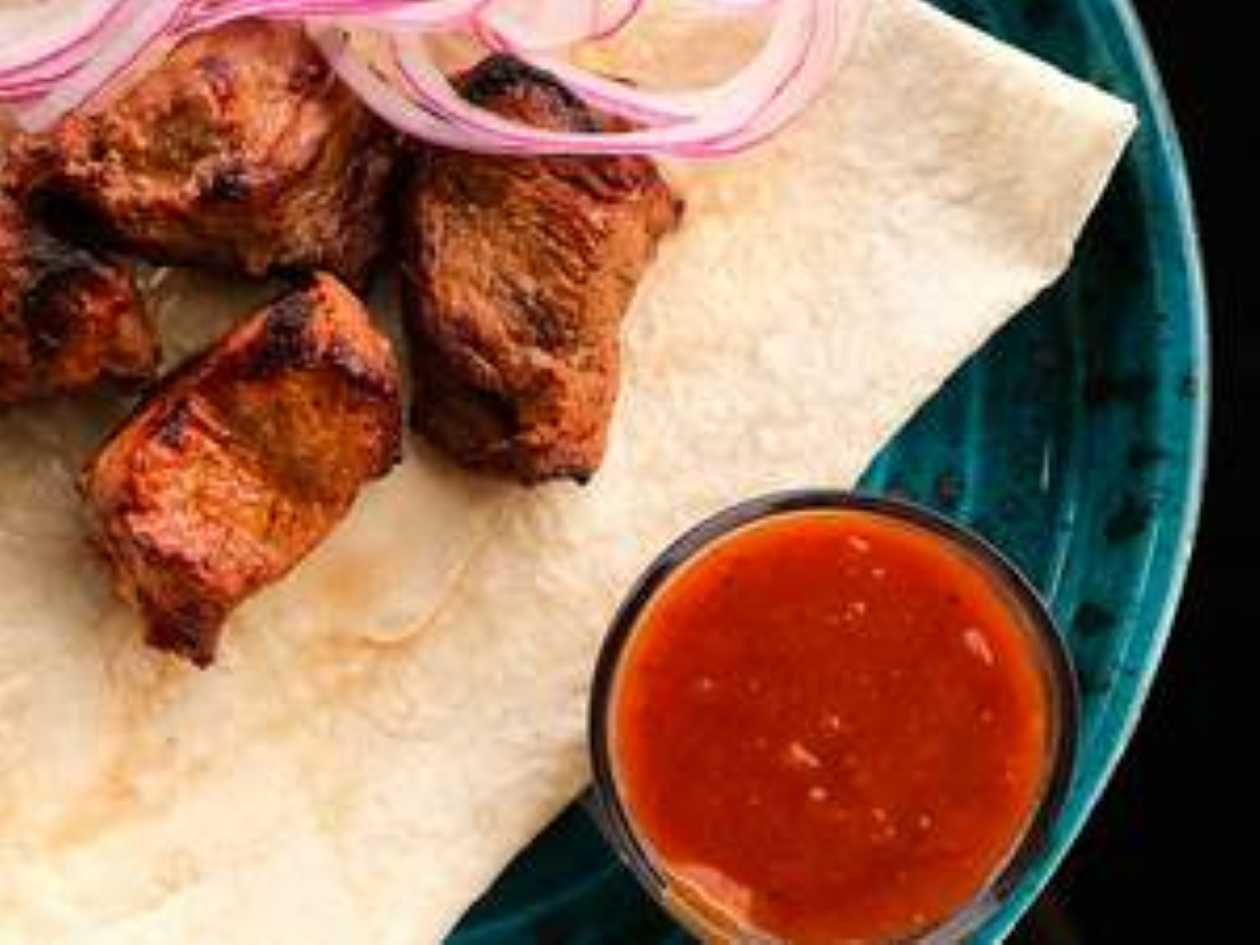 Veal shashlik with BBQ sauce