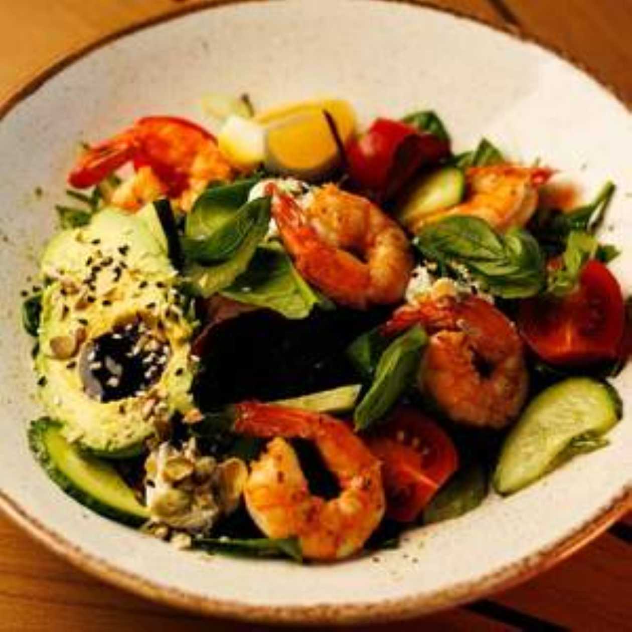 Tiger Prawn Salad with Chimichurri Sauce and Cherry Tomatoes