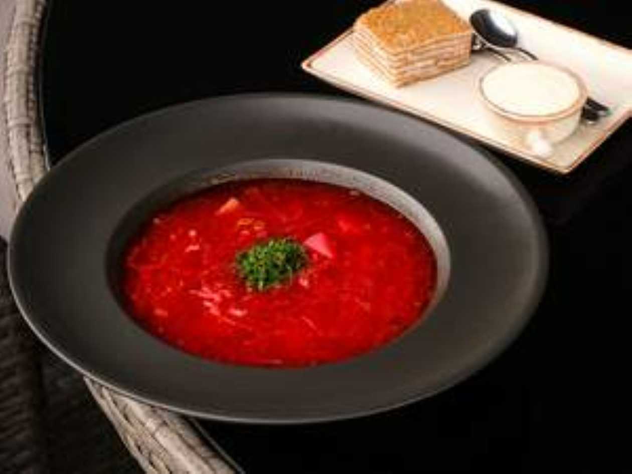 Borscht with Beans and Savory Napoleon