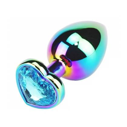 Metal Rainbow Large Butt Plug & Crystal Heart