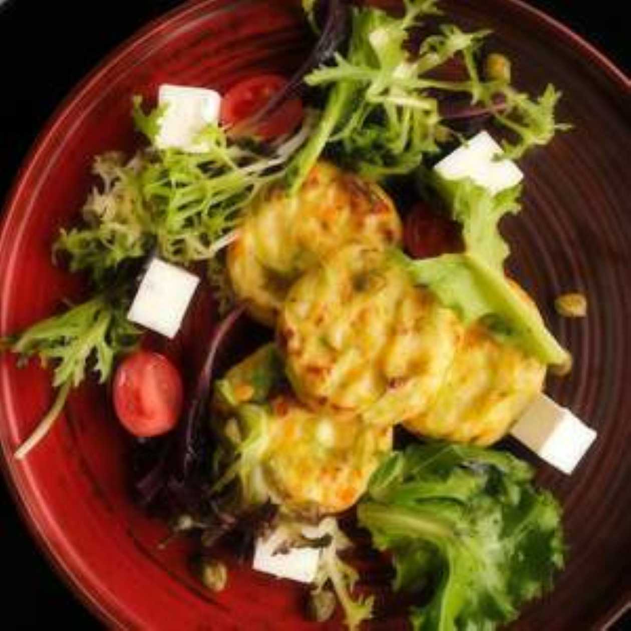 Zucchini Fritters with Feta Cheese and Pesto Sauce