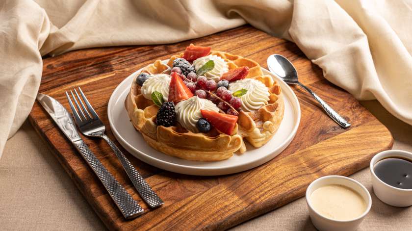 Belgian Waffle with Cream Cheese and Fresh Fruits