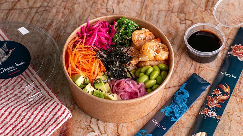 Poke with tiger prawns