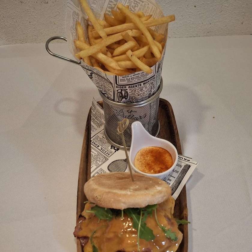 Steak Sandwich on Bolo do Caco with French Fries