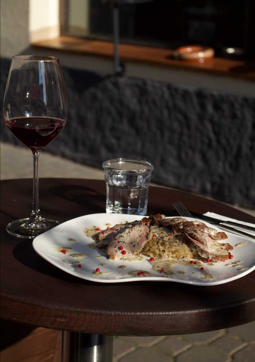 Duck breast with truffle sauce and Parmesan kaszotto