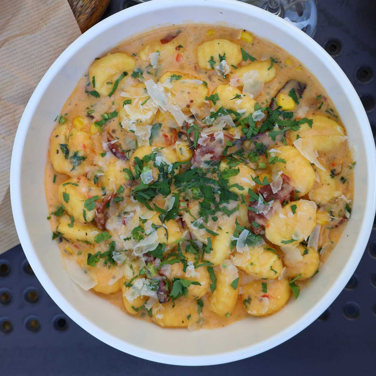 GNOCCHI WITH CHORIZO AND ZUCCHINI & CORN SALSA