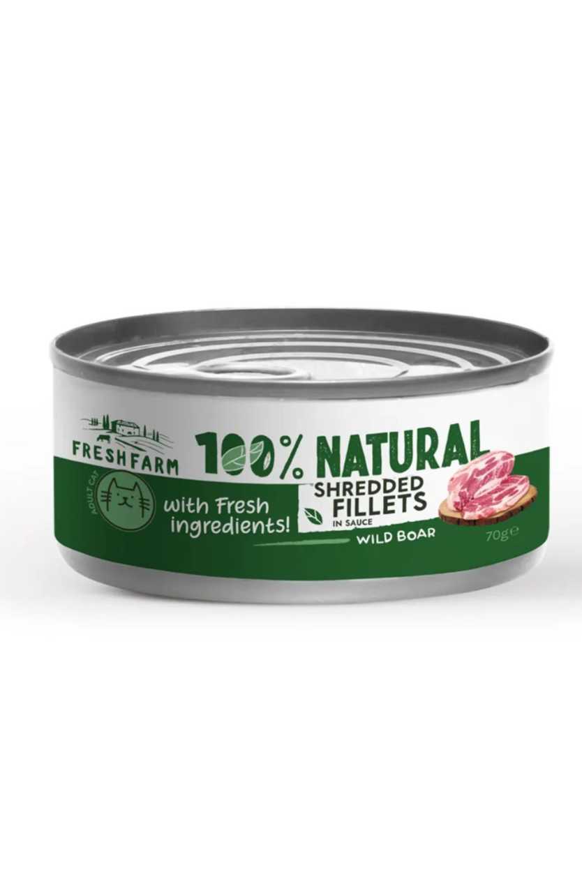 FRESH FARM Shredded Fillets, Wild Boar and Chicken, Grain-Free Wet Cat Food (in sauce), 70g