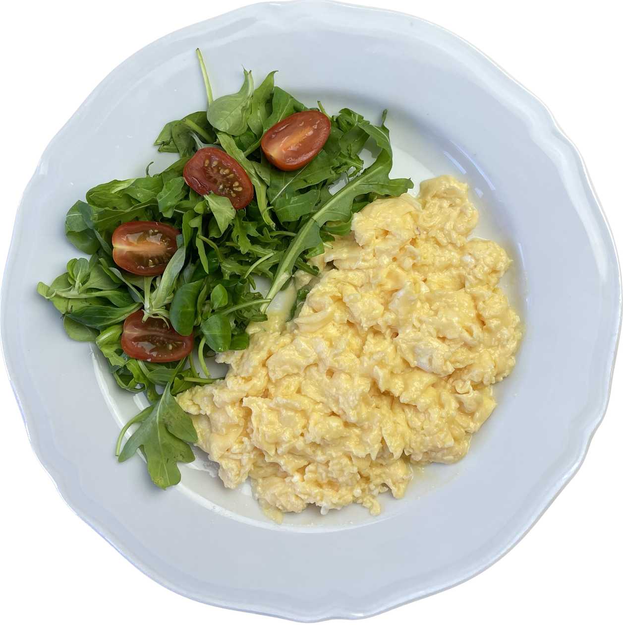 Scrambled Eggs on Butter with Salad