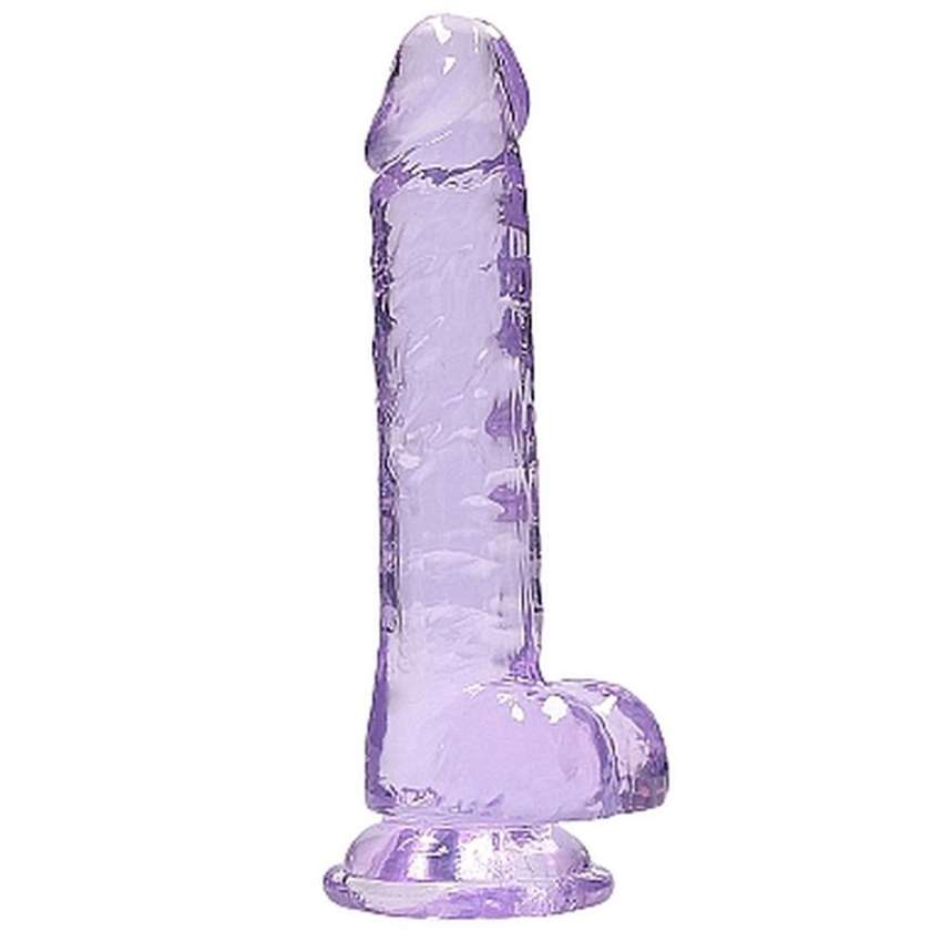 RealRock Crystal Clear Dildo – Realistic Transparent Dildo with Balls and Suction Cup 17 cm Purple
