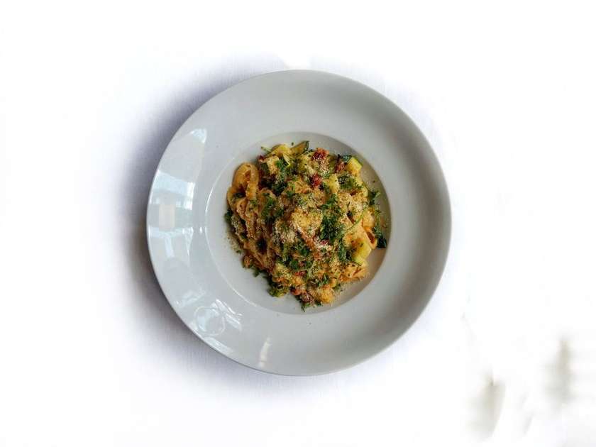 Vegan Rigatoni with coconut milk and parmesan