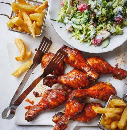 Spiced Chicken Drums and Chips