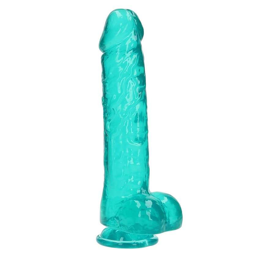 RealRock Crystal Clear Dildo – Realistic Transparent Dildo with Balls and Suction Cup 22 cm Turquoise
