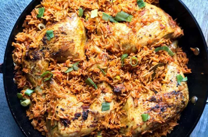 Half Roasted Chicken with Jollof Rice
