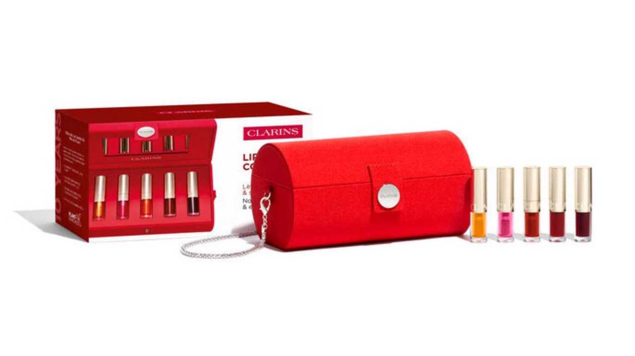 CLARINS  LIP OIL COLLECTION : 5X 1.4 ML OIL + RED MINI BAG WITH CHAIN 3666057341113