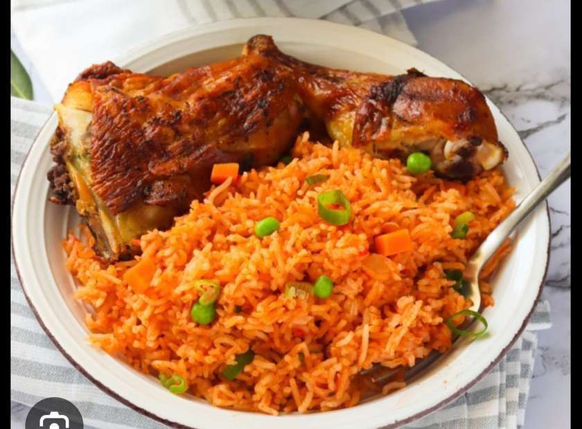 Jollof Rice with Fried Chicken