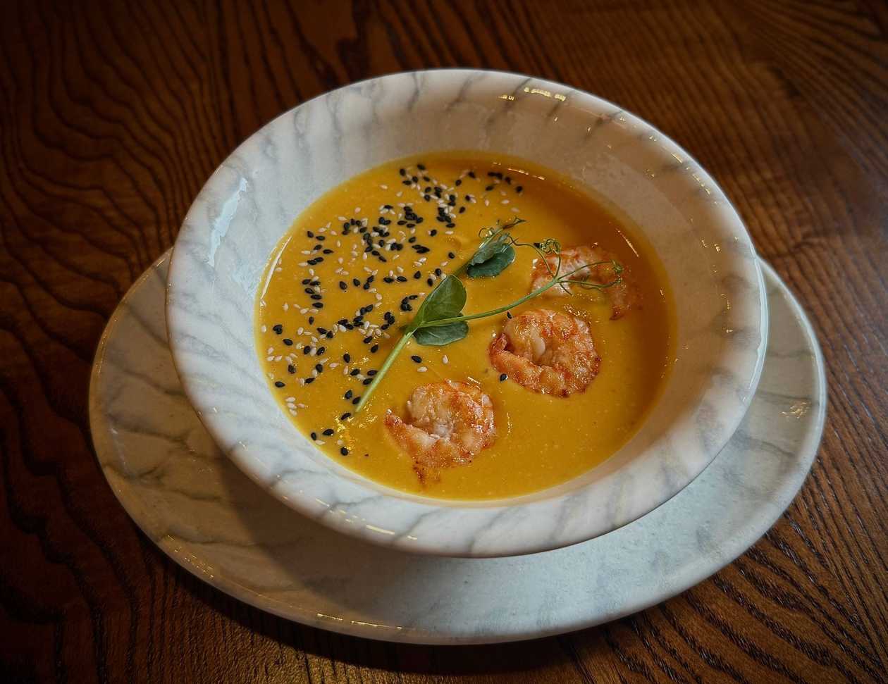 Cream of Pumpkin Soup with Shrimp