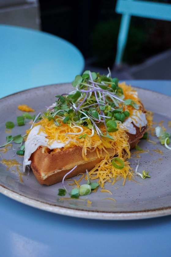 Ham and cheese waffle