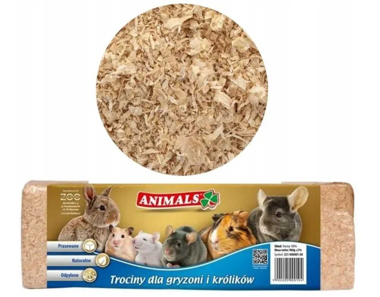 ANIMALS PRESSED SAWDUST FOR RODENTS 960G.