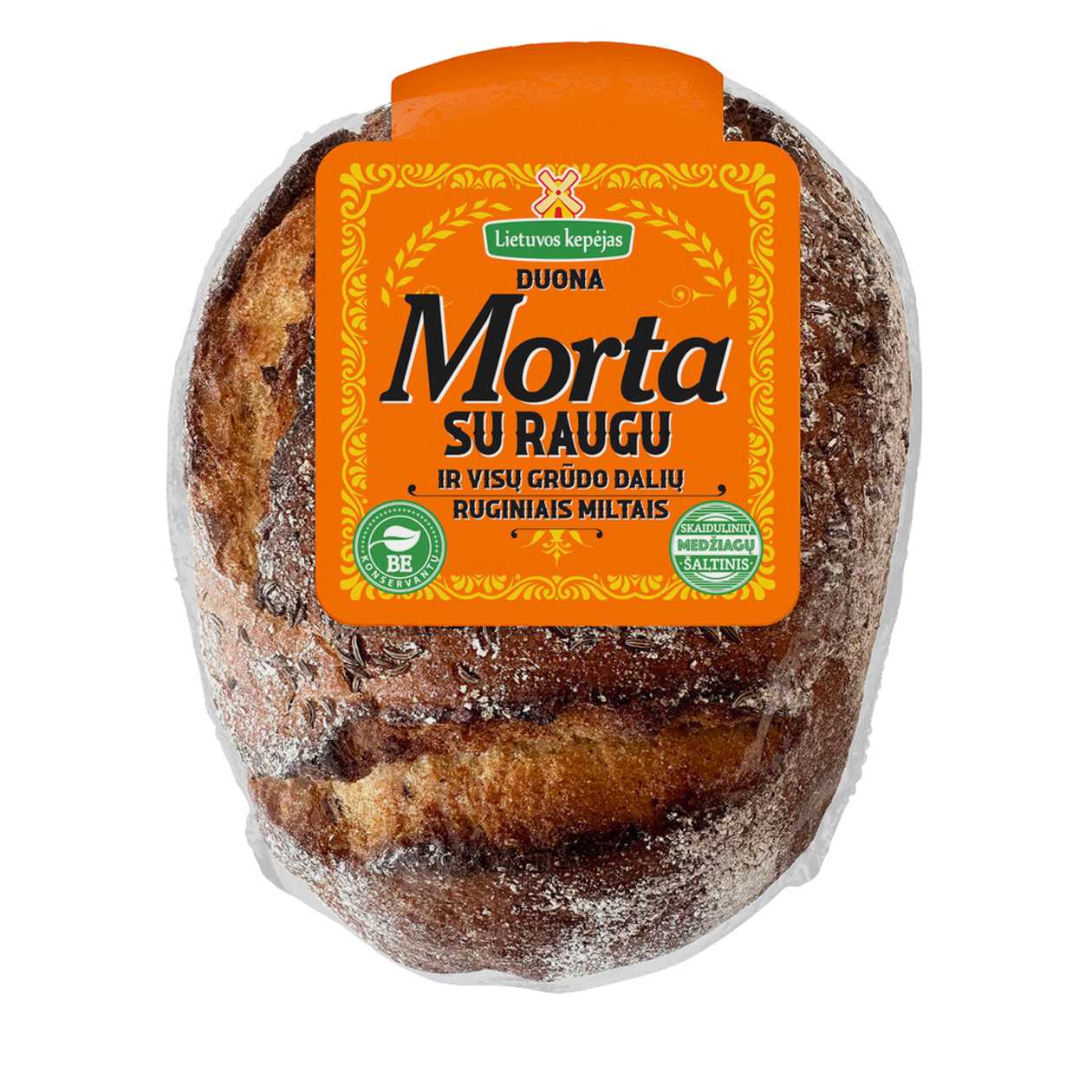 Šviesi duona su raugu ir visų grūdo dalių ruginiais miltais MORTA, 500g (baigiasi galiojimas)