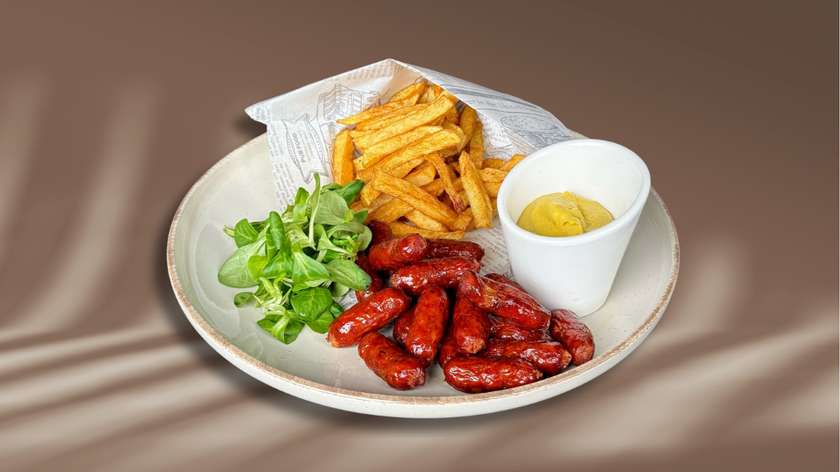 Beer Sausages with French Fries