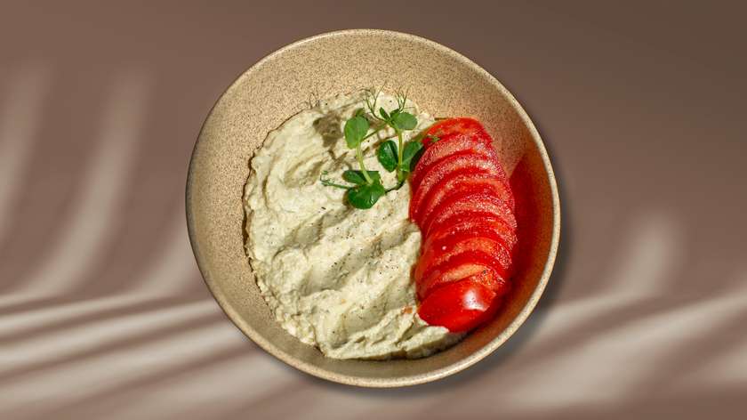 Eggplants with/without mayonnaise and tomato salad and