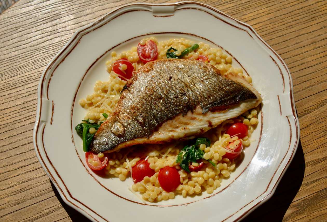 Sea Bream with Ptitim in Cream Sauce