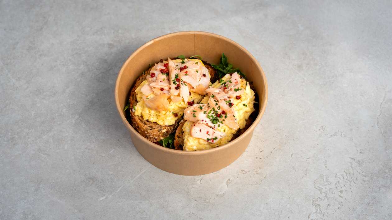 Scrambled Eggs with Baked Salmon