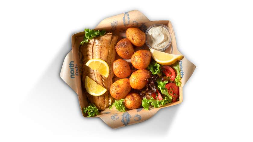 Zestaw obiadowy z dorszem czarnym z masłem i cytryną