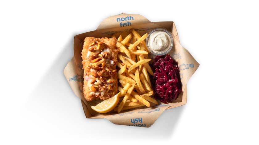 Zestaw obiadowy z mintajem z kurkami