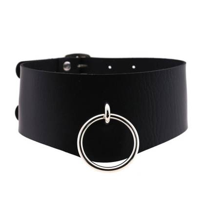 Double Strap Black Leather Collar