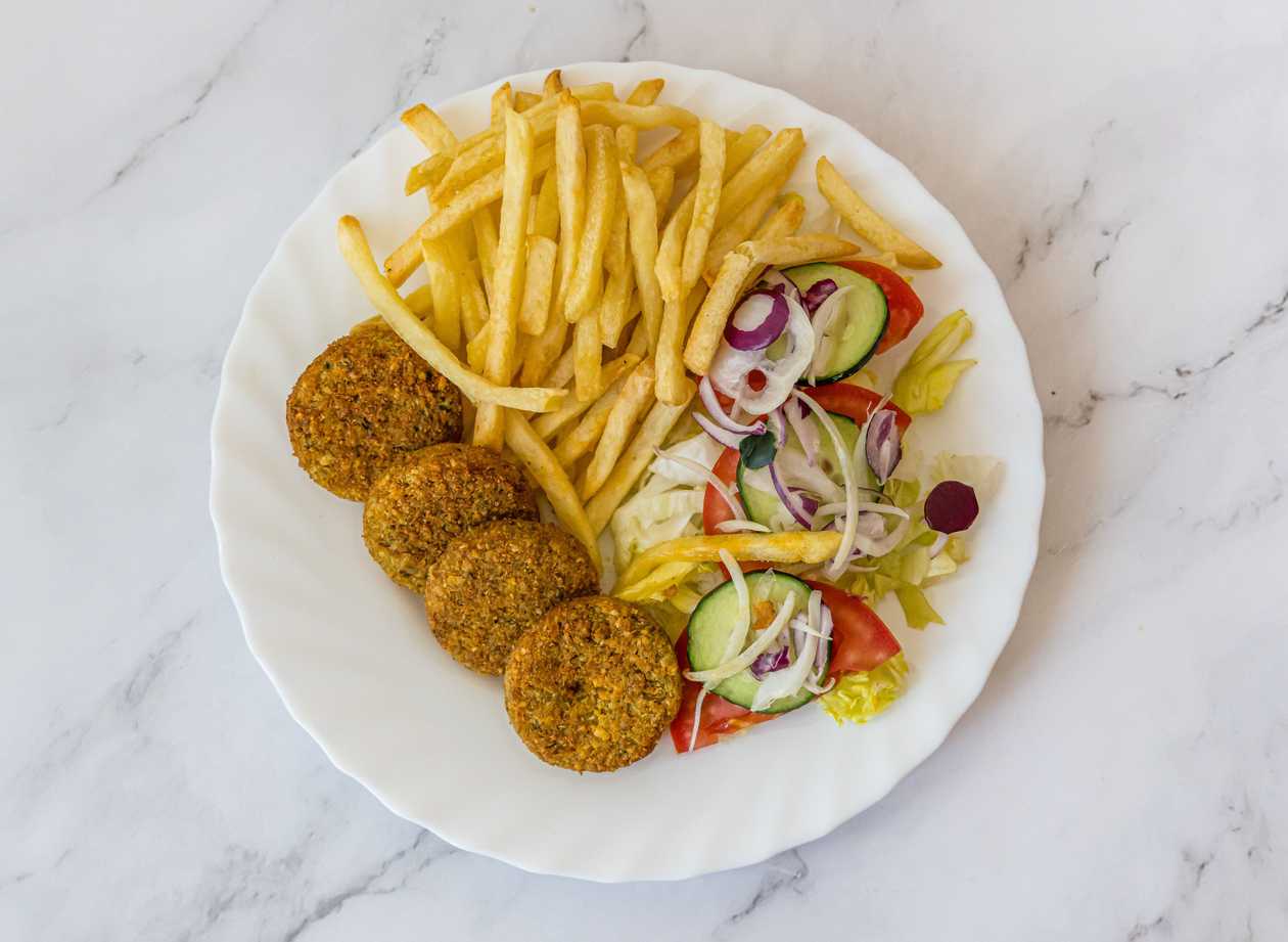 Plate with falafel and fries