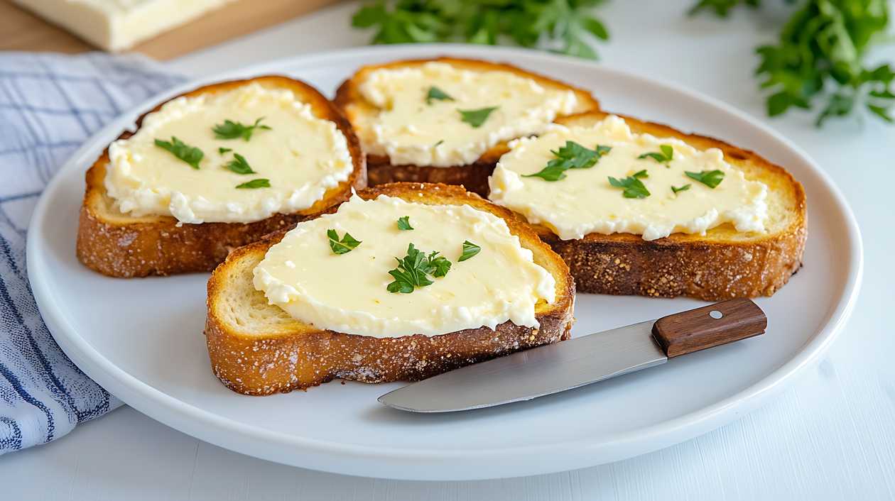 3x half-slices of bread with Olomouc cheese, butter and onion