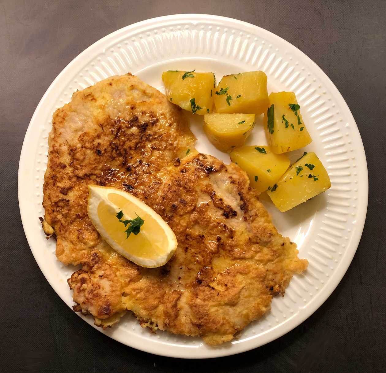 Fried pork tenderloin schnitzel