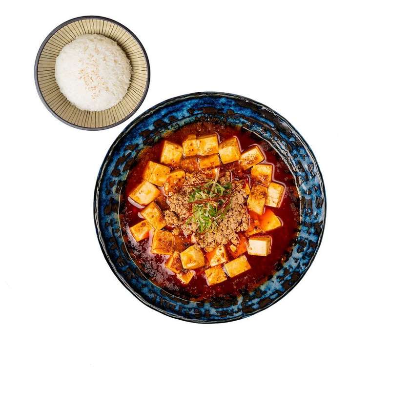 Mapo tofu with rice and minced meat