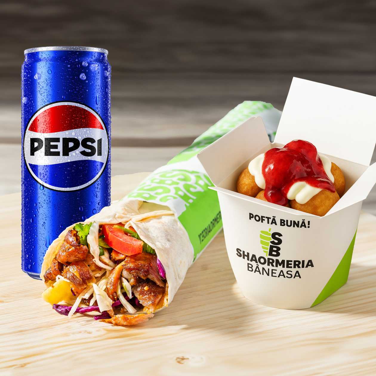 MENIU SHAORMA VITA-CURCAN-OAIE CU DESERT SI PEPSI/APA