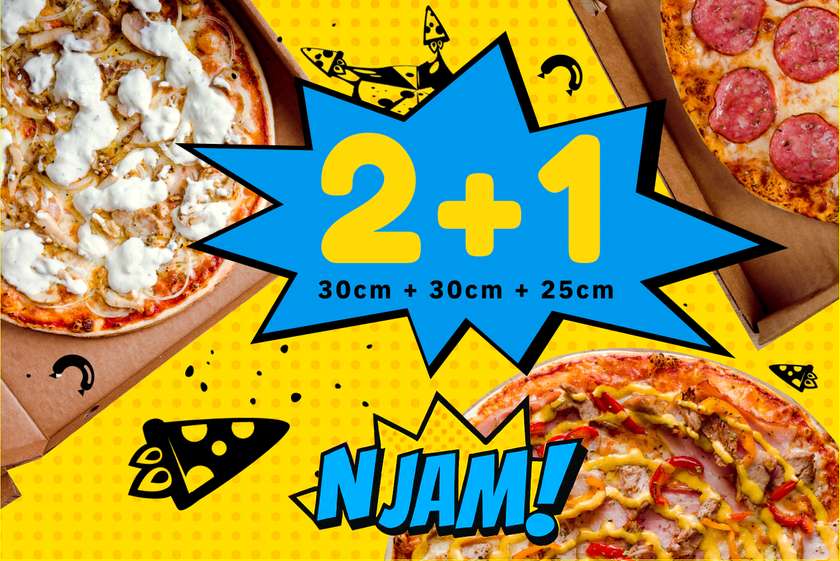 2 X Any pizza (30 cm) + Any pizza (25 cm) FOR FREE