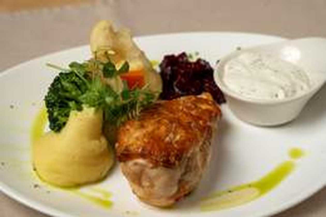 Baked Chicken Breast in a Butter and Seed Crust with Glazed Vegetables